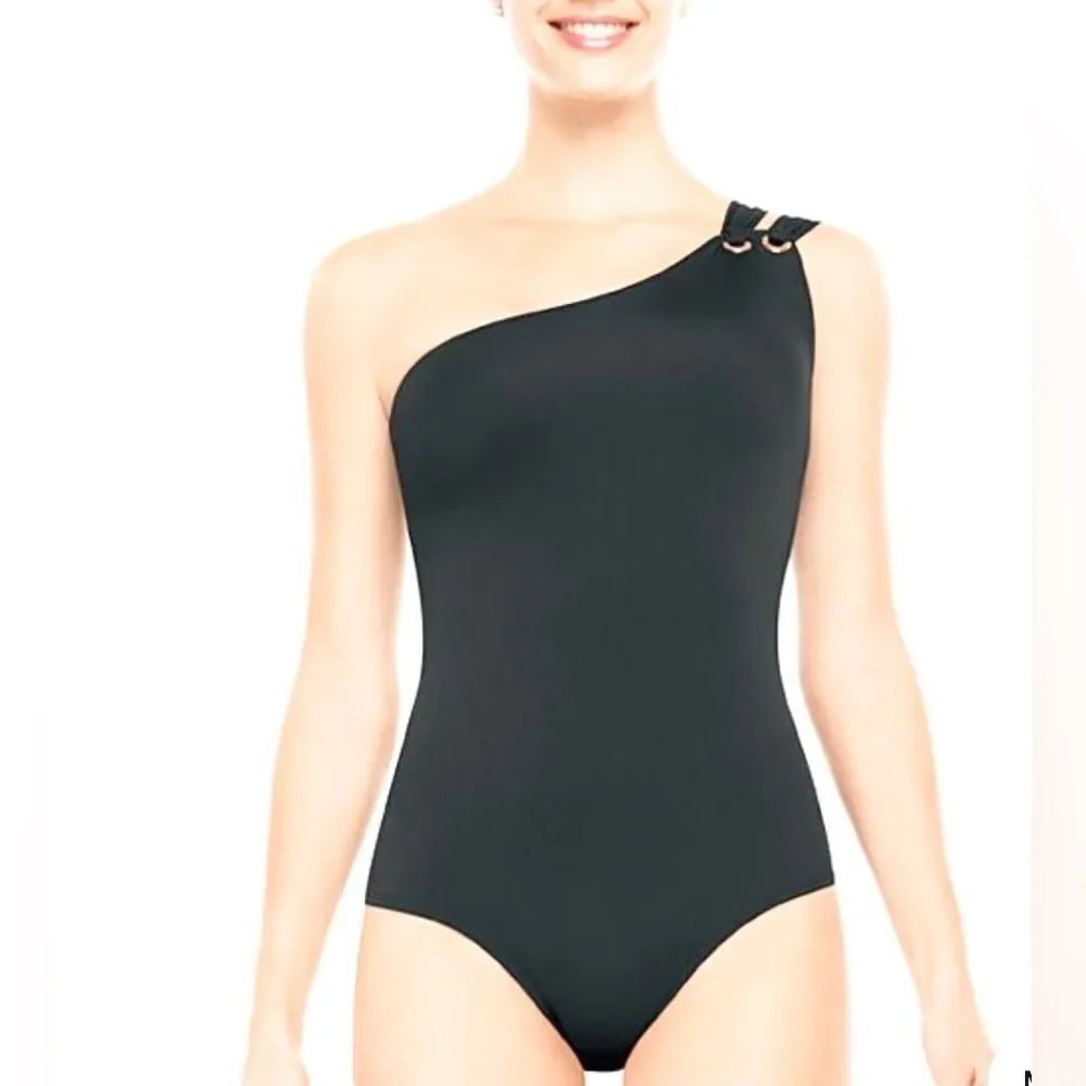 NEW SPANX Golden Touch black one shoulder one piece swimsuit 10